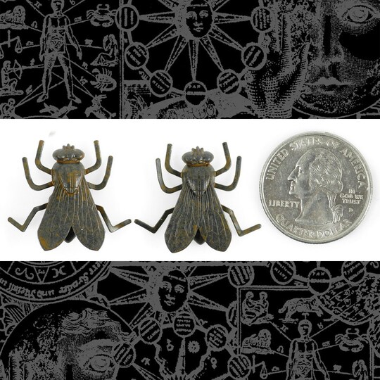 Chocolate Brown Plated Brass Life-Sized Black Fly Charms with Bendable Legs - Set of Two - RB-C130